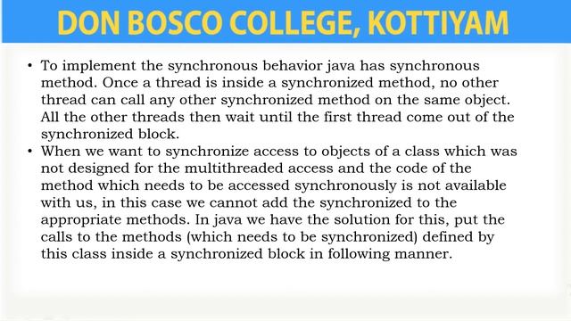 PROGRAMMING IN JAVA - LECTURE -56- SYNCHRONIZATION & INTER-THREAD COMMUNICATION - BCA- S3. смотреть онлайн