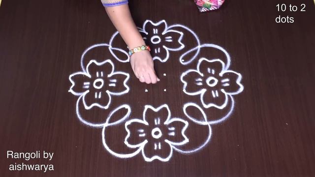 Simple 10-2 Dots Rangoli Design Big | Flower Kolam Chukkala Muggulu Easy | RamRangoli Aishwarya смотреть онлайн