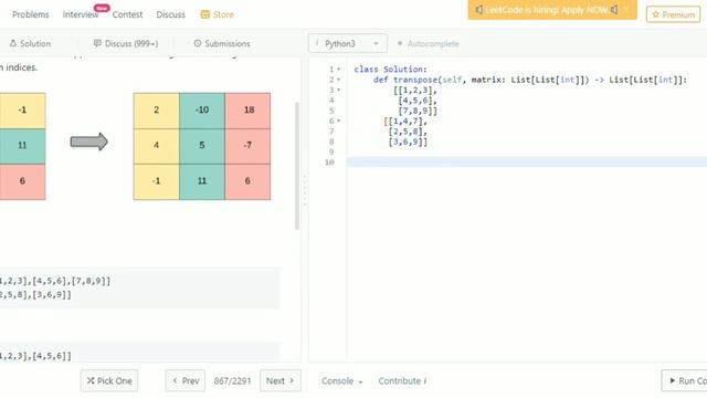 Leetcode 867. Transpose Matrix смотреть онлайн