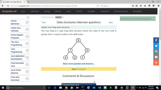 Explain max heap data structure.
| javapedia.net смотреть онлайн