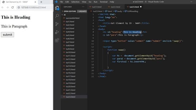 23. use of getElementById() in JavaScript | JavaScript tutorial for beginners in hindi смотреть онлайн