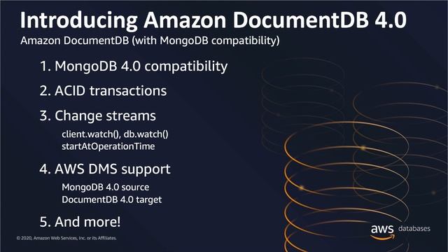 Amazon DocumentDB now with MongoDB 4.0 compatibility & transactions смотреть онлайн