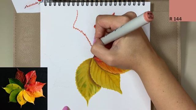 Как нарисовать осенний венок из листьев и цветов - скетч маркерами Artisticks смотреть онлайн