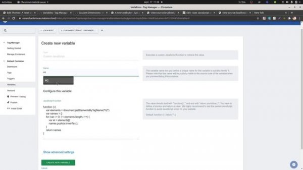 Custom javascript variable example within Matomo Tag Manager