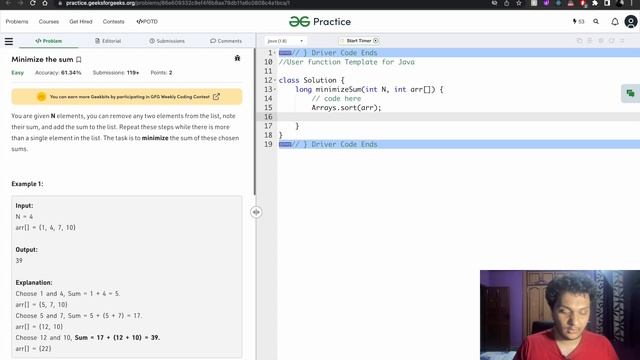 Minimize the sum|| GFG POTD 12 Jan 2023 Solution ||Java || English смотреть онлайн