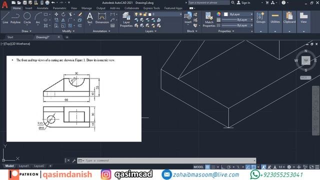AutoCAD 3D Isometric Drawing and Orthographic Projection - QasimCAD смотреть онлайн