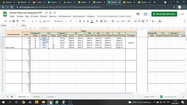 Шаблон Excel для прогноза бюджета Яндекс Директ смотреть онлайн
