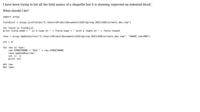 GIS: Cause of expected an indented block error in Python script? смотреть онлайн