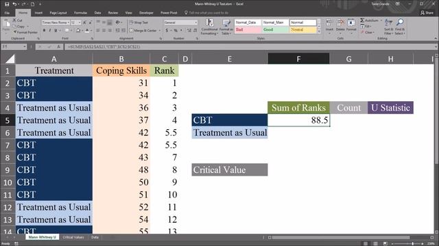 Mann-Whitney U Test in Excel смотреть онлайн