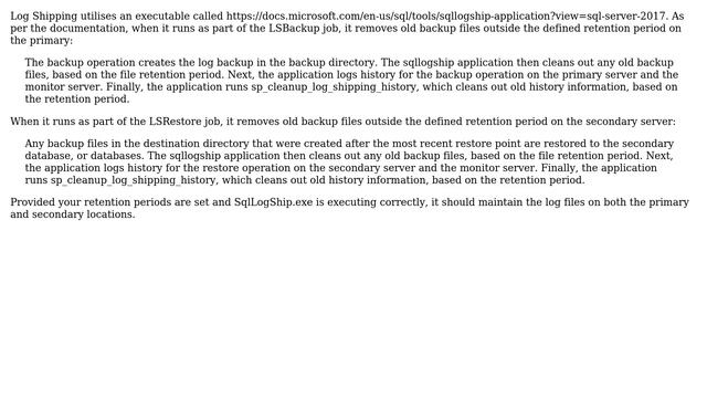 Databases: Does MSSQL log shipping automatically remove the backup files from both servers? смотреть онлайн