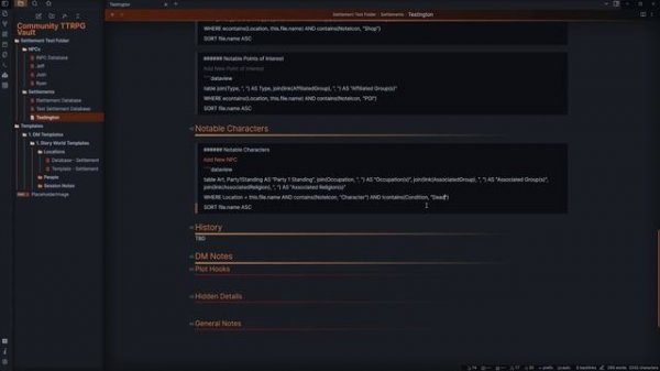 Obsidian For TTRPG - Settlement Template & Database!