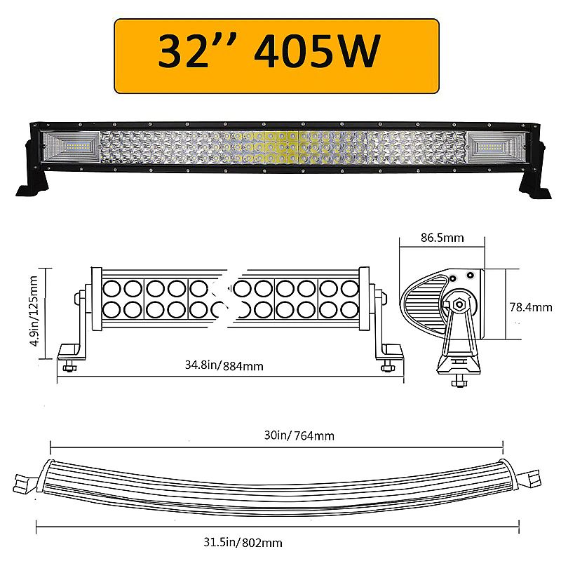 Люстра Auxtings для внедорожника 405W, 32 дюймов (80 см.), изогнутые 3-рядная. смотреть онлайн