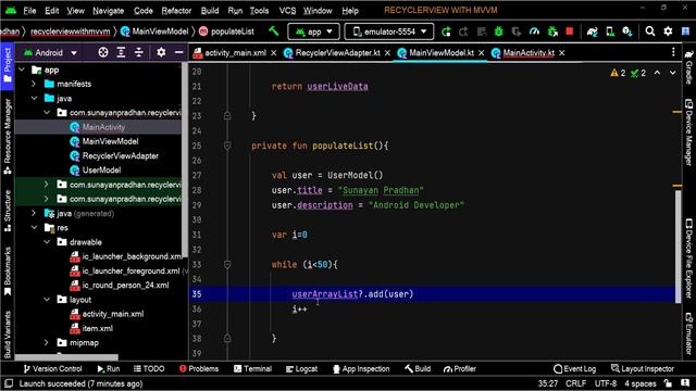 Android Model View View-Model (MVVM) Kotlin Tutorial | LiveData & ViewModel Example on RecyclerView смотреть онлайн