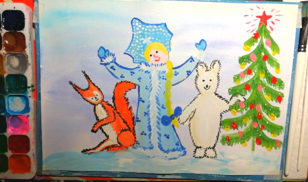 Как нарисовать Снегурочку, которая спешит на праздник. смотреть онлайн