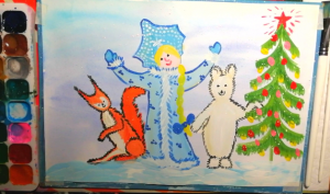 Как нарисовать Снегурочку, которая спешит на праздник.