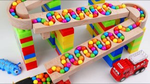 Гонка шариков волновой склон. Экскаватор, Мусоровоз, Самосвал, Скорая помощь, Ретро-грузовик