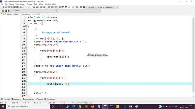 TRANSPOSE OF MATRIX IN CPP | ROW TO COLUMN & COLUMN TO ROW | смотреть онлайн