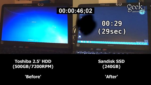 'SSD vs HDD' boot time test - VAIO laptop (SSD vs HDD 부팅 속도 비교) смотреть онлайн
