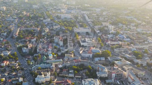 Simferopol, Crimea. City center panorama at sunset time. Council of Ministers of the Republic of Cr смотреть онлайн