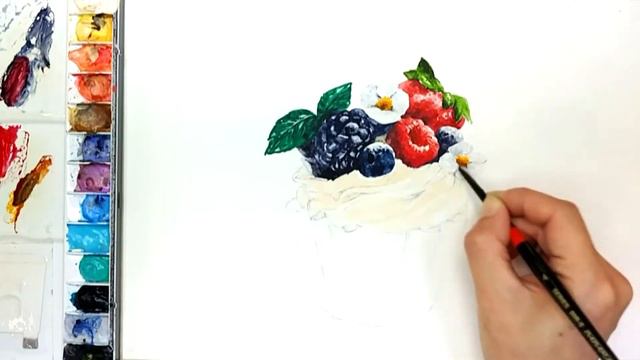 Watercolor painting raspberry cupcake I misooltv 미술티비 with 홍대 블루닷미술학원 I 수채화일러스트 I 水彩画 I 水彩画 смотреть онлайн
