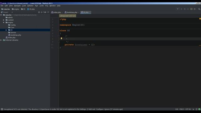 Создание CMS на php - 2 урок (структура+Dependency injection) смотреть онлайн