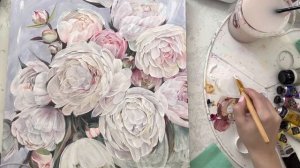 Белые пионы. Урок из курса. Приходите на бесплатный марафон по цветам акрилом