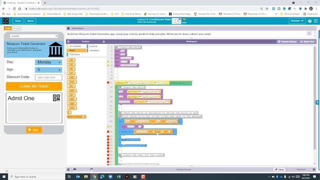 Code.org Unit 4 Lesson 8.2 Museum Ticket Generator смотреть онлайн