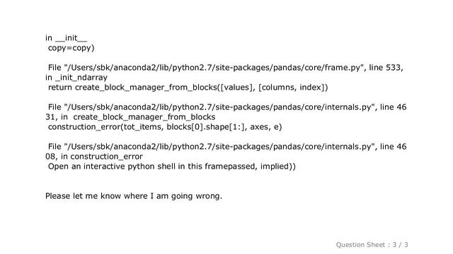 Pandas : ValueError: Shape of passed values is (1, 6), indices imply (6, 6) смотреть онлайн