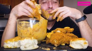 ASMR KFC SPICY FRIED CHICKEN * MAC & CHEESE SAUCE * NO TALKING MUKBANG * | NOMNOMSAMMIEBOY