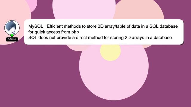 MySQL : Efficient methods to store 2D array/table of data in a SQL database for quick access from p смотреть онлайн