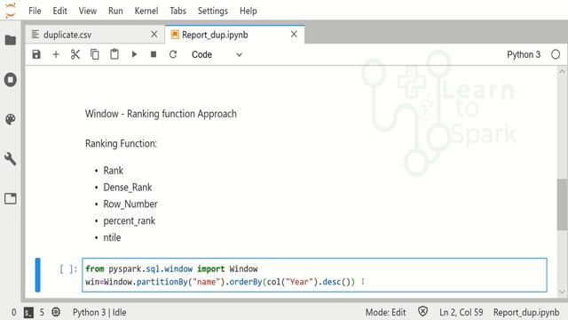 Spark Scenario Based Question | Window - Ranking Function in Spark | Using PySpark | LearntoSpark смотреть онлайн