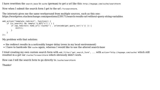 Wordpress: Force search form to go to clean url without multiple redirects смотреть онлайн
