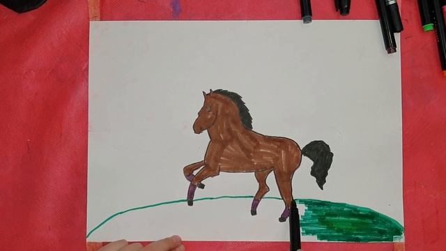 Рисую "Лошадь" фломастерами и красками смотреть онлайн