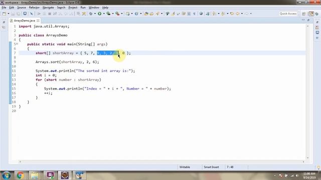 How to sort the shortArray? | sort(short[] a, int fromIndex, int toIndex) method Java.util.Arrays смотреть онлайн