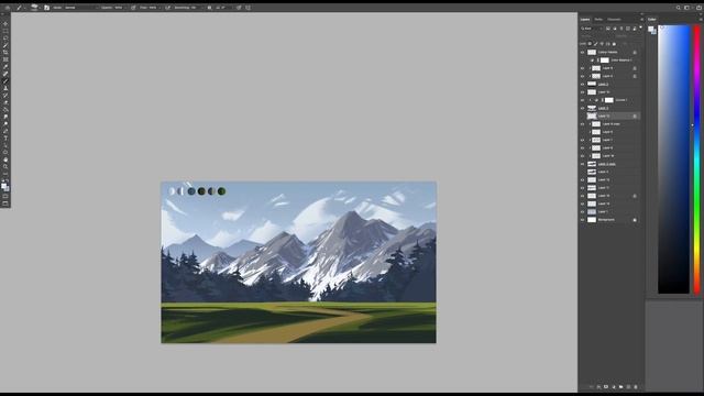 Landscape Digital Painting - Step-By-Step Tutorial (Using a Natural Palette) смотреть онлайн