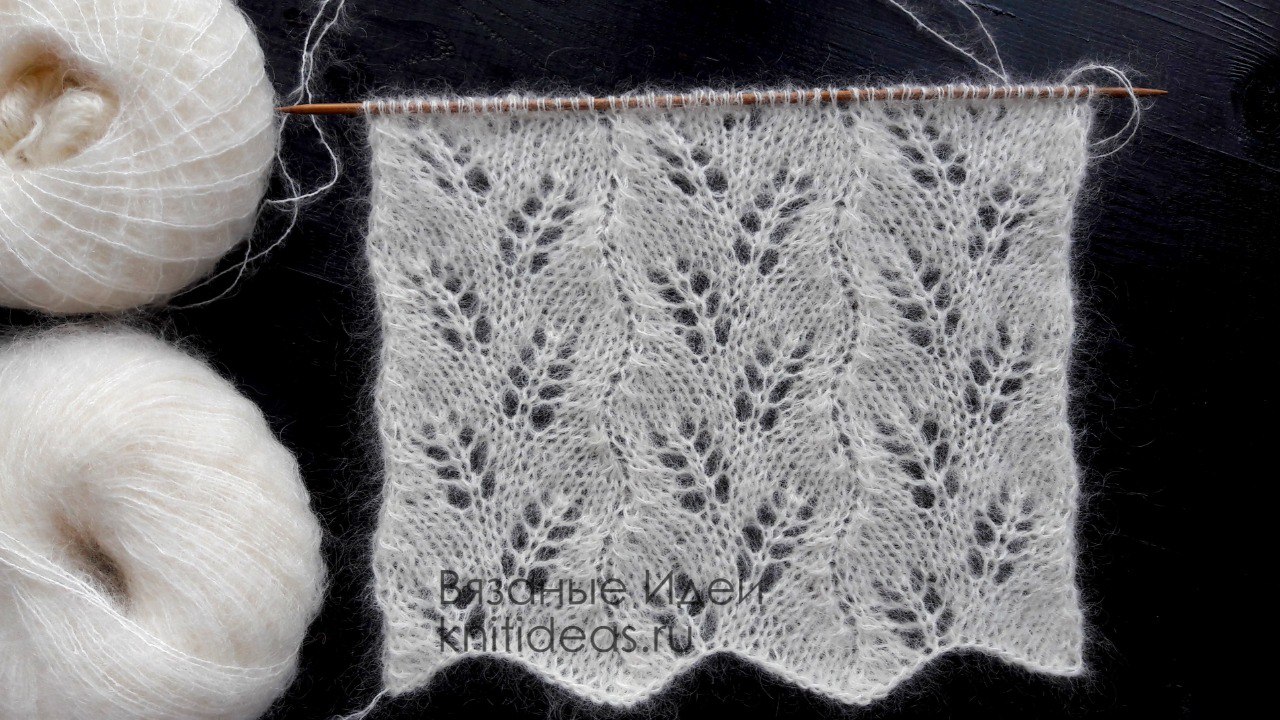 Невероятно нежный узор спицами "Ажурные листья" из мохера! смотреть онлайн