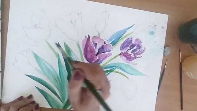 Рисуем тюльпаны акварелью смотреть онлайн