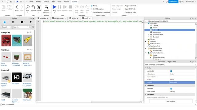 Как сделать систему кодов в Roblox Studio смотреть онлайн