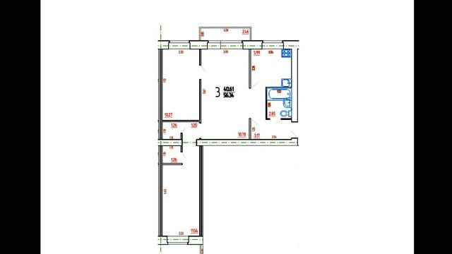 3-комнатная квартира, серия 1-447, хрущевка, линейная кв. зеркальная, план с точными размерами стен смотреть онлайн