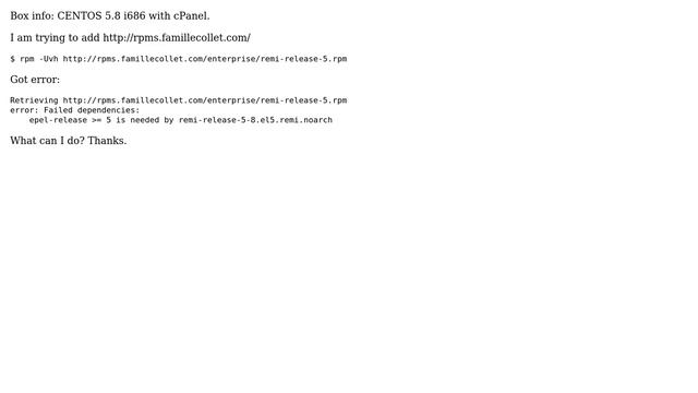 Remi Dependency on CentOS, got error: "Failed dependencies: epel-release ＞= 5 is needed" смотреть онлайн