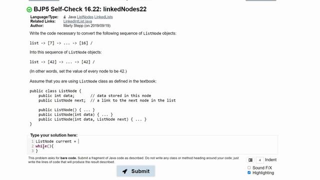 Java Practice-It || 16.22 linkedNodes22 || ListNodes, LinkedLists смотреть онлайн