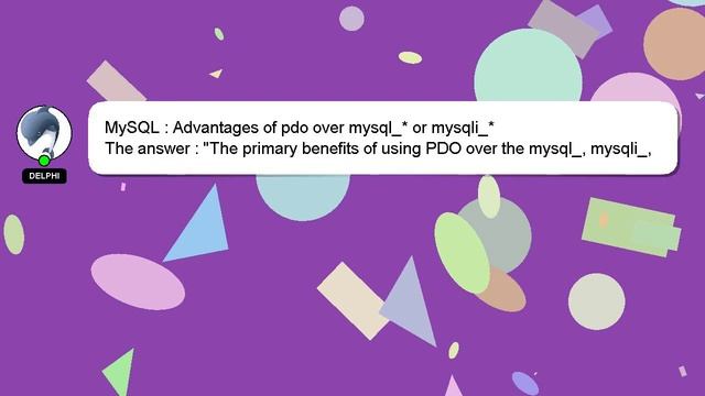 MySQL : Advantages of pdo over mysql_* or mysqli_* смотреть онлайн