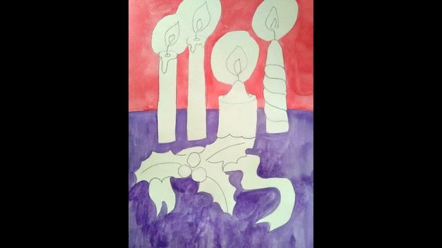 Рисуем Новый Год поэтапно. Занятие 4. Рождественские свечи. смотреть онлайн