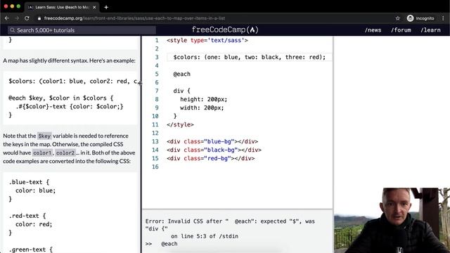 Use @each to Map Over Items in a List - Sass - Free Code Camp смотреть онлайн