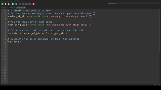 Python Examples 5 # Program a calculator of pizza orders смотреть онлайн
