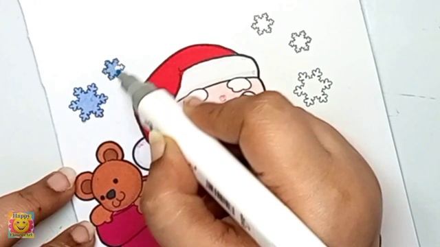 Santa Claus and Snow Man Christmas Coloring Page смотреть онлайн