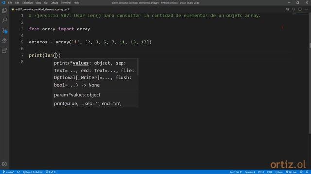 Python - Ejercicio 587: Usar len() para Consultar la Cantidad de Elementos de un Objeto array смотреть онлайн