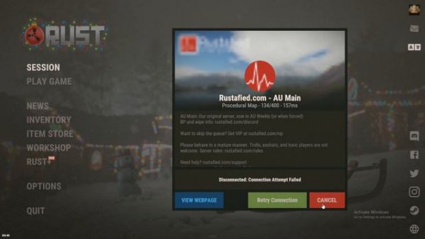 Rust Server Disconnected: Connection attempt failed - Intento de conexión fallido on Rust Fixed 202