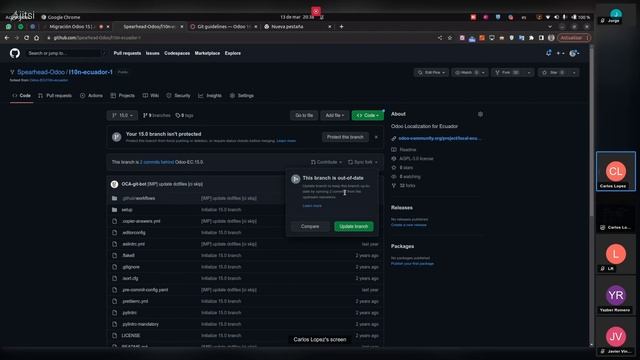 Localización Odoo Community Ecuador. Git fork, branch, rebase, squash. Para desarrollo colaborativo смотреть онлайн
